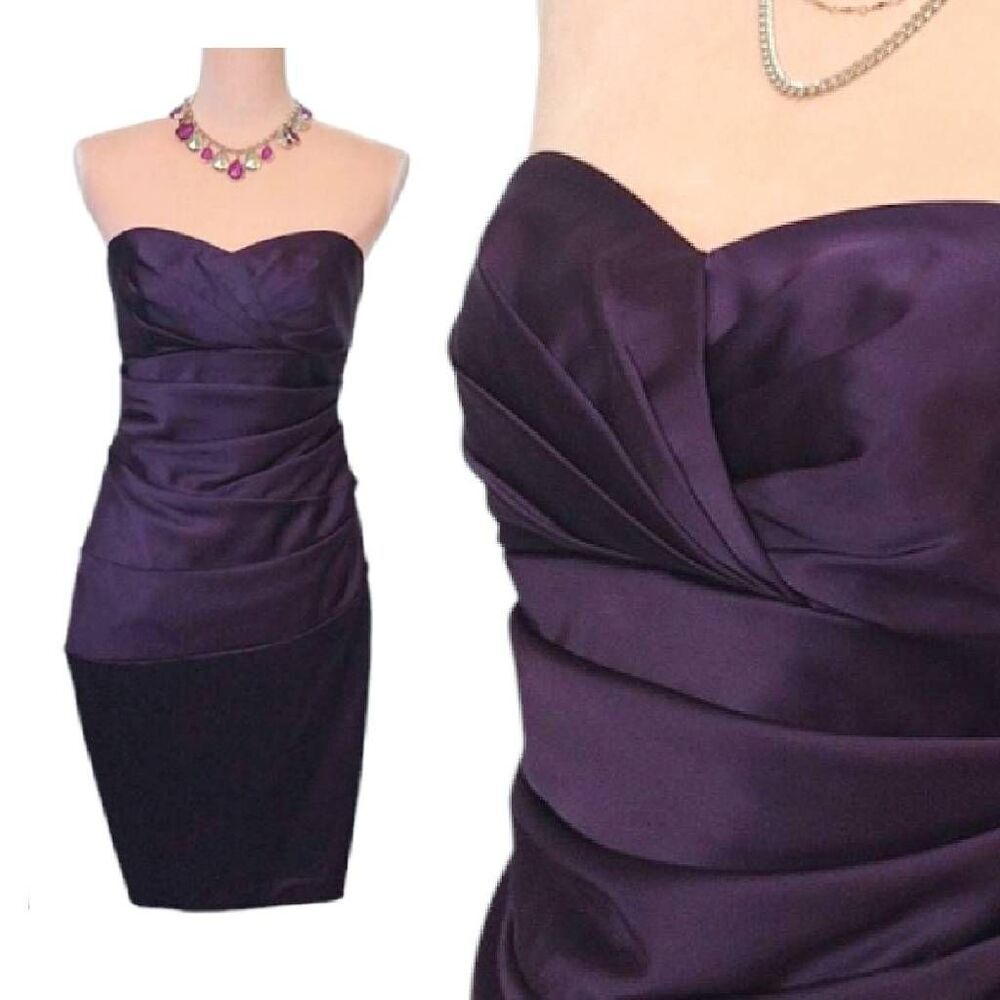 David's Bridal Purple Satin Ruched Strapless Formal Mini Dress Size 8